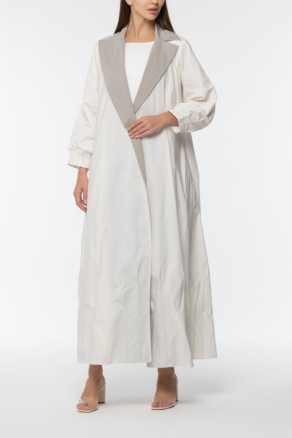 Trench Pleats Abaya - Off-white and Grey