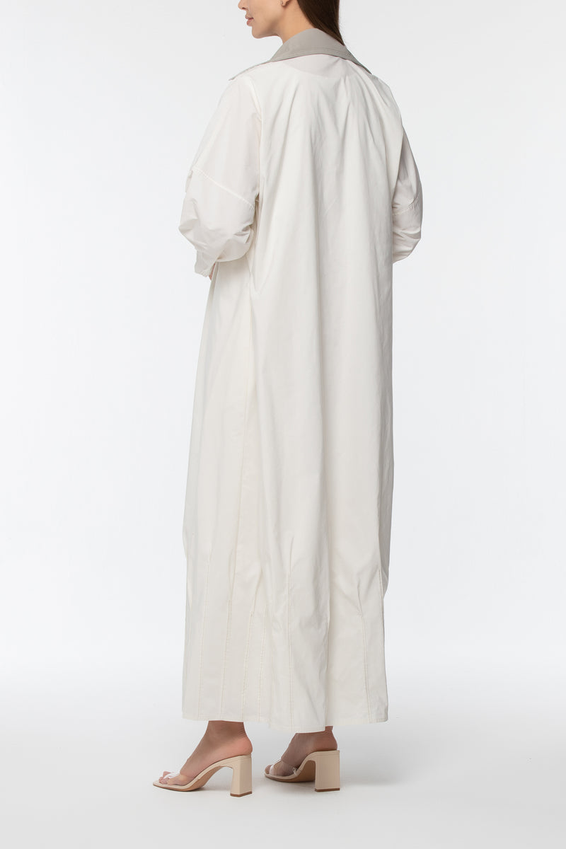 Trench Pleats Abaya - Off-white and Grey