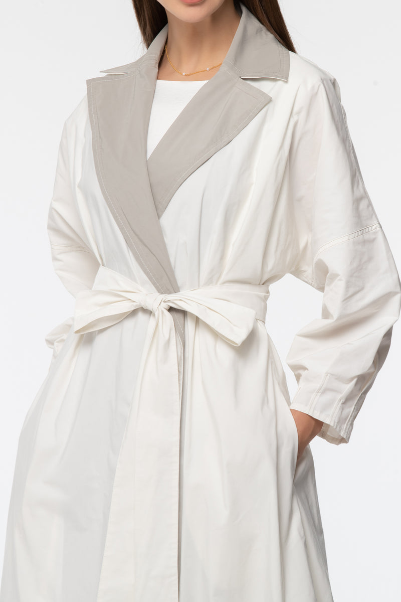 Trench Pleats Abaya - Off-white and Grey