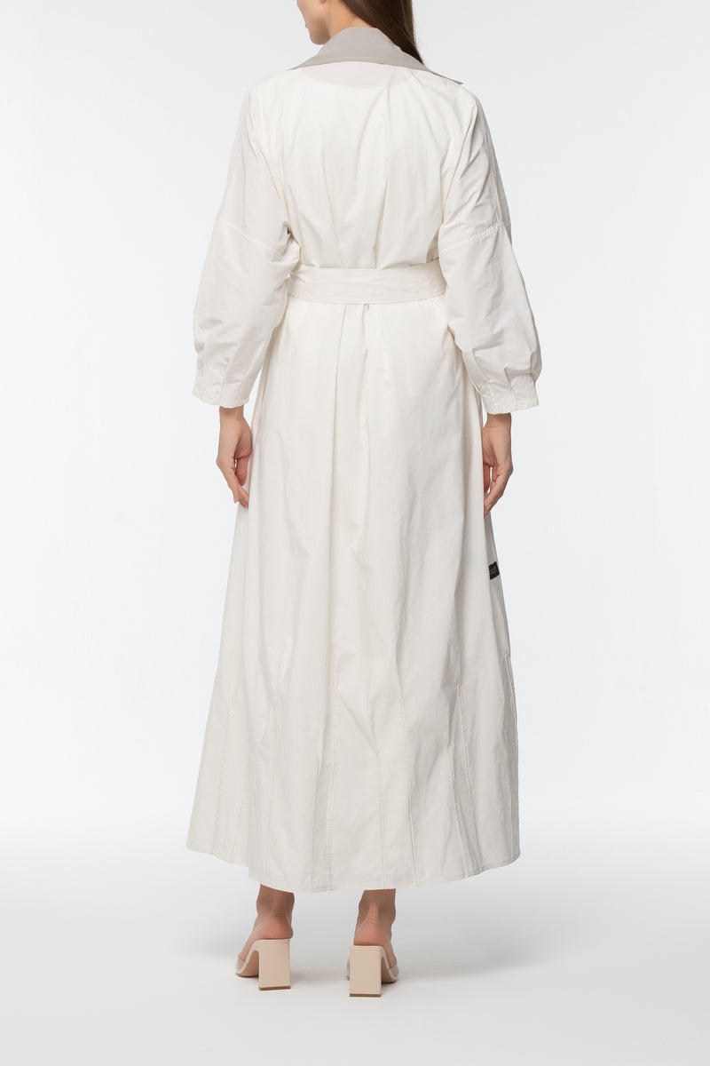 Trench Pleats Abaya - Off-white and Grey