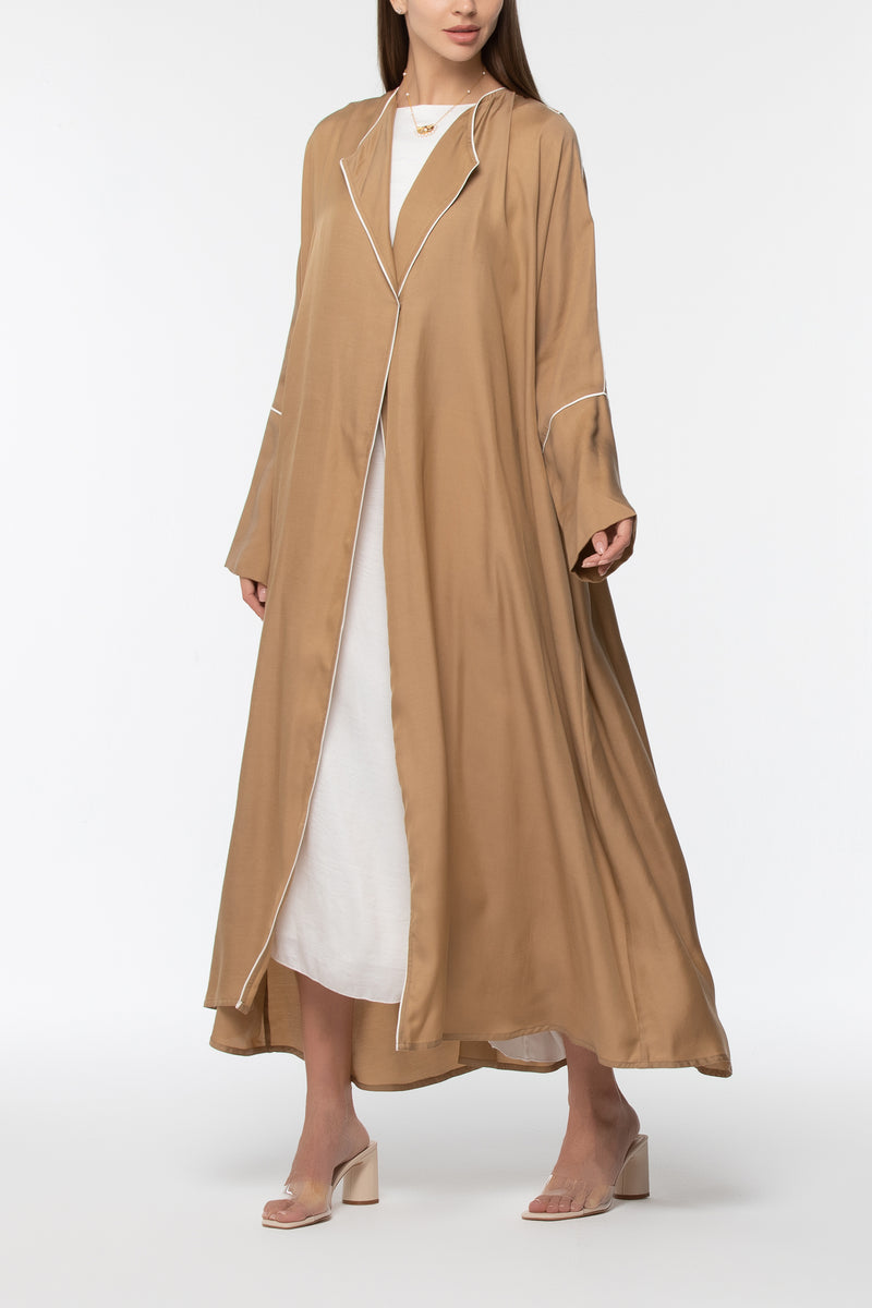 Collared Abaya with Piping - Beige