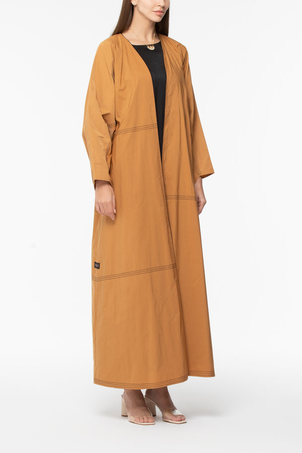 Trench Abaya with Stitches - Honey