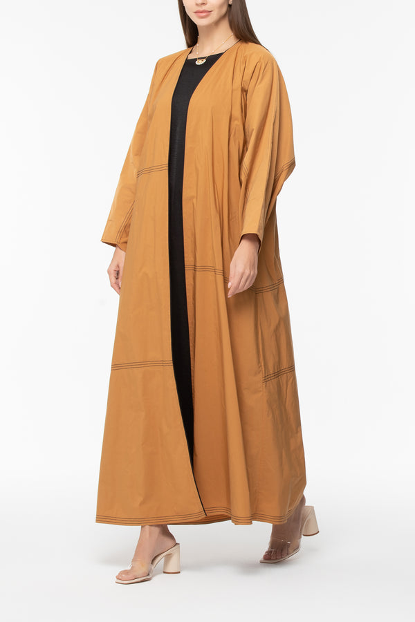 Trench Abaya with Stitches - Honey