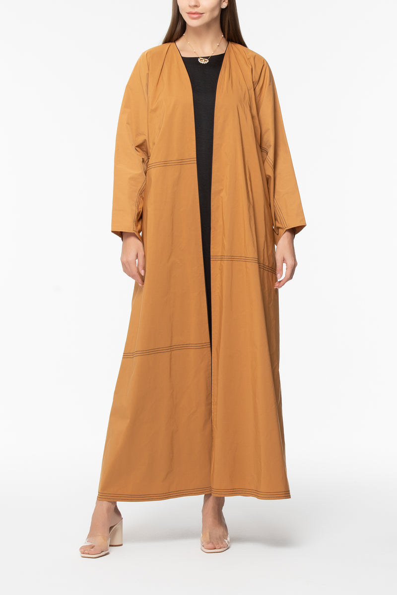 Trench Abaya with Stitches - Honey