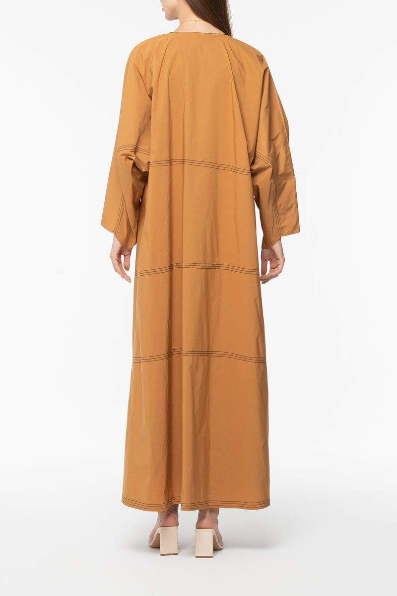 Trench Abaya with Stitches - Honey