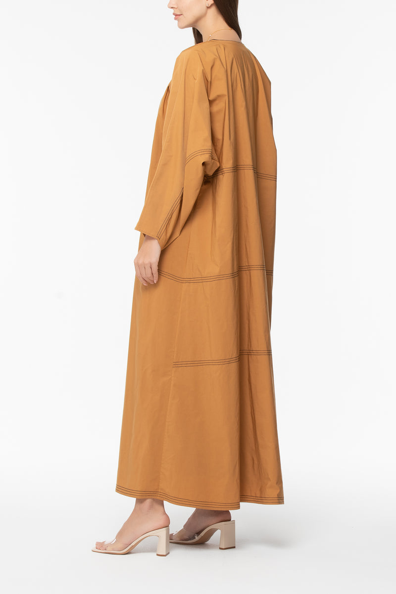 Trench Abaya with Stitches - Honey