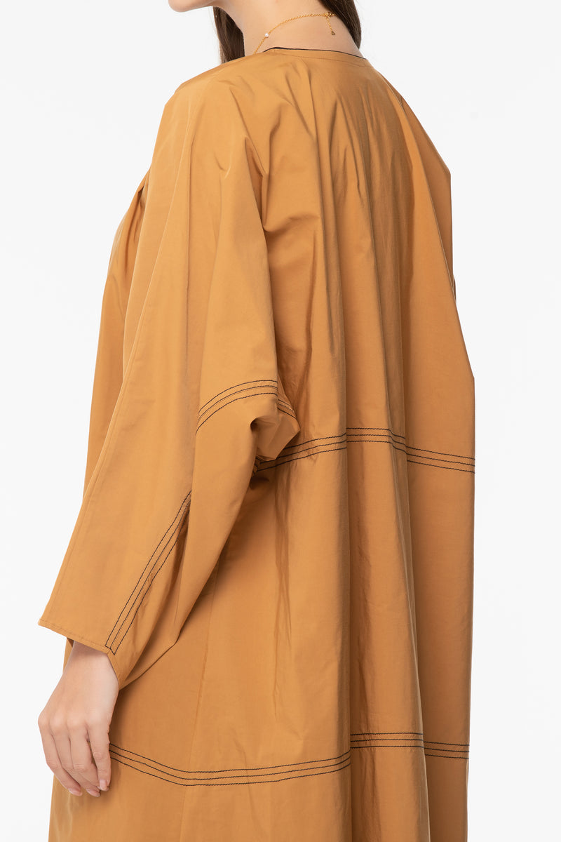 Trench Abaya with Stitches - Honey